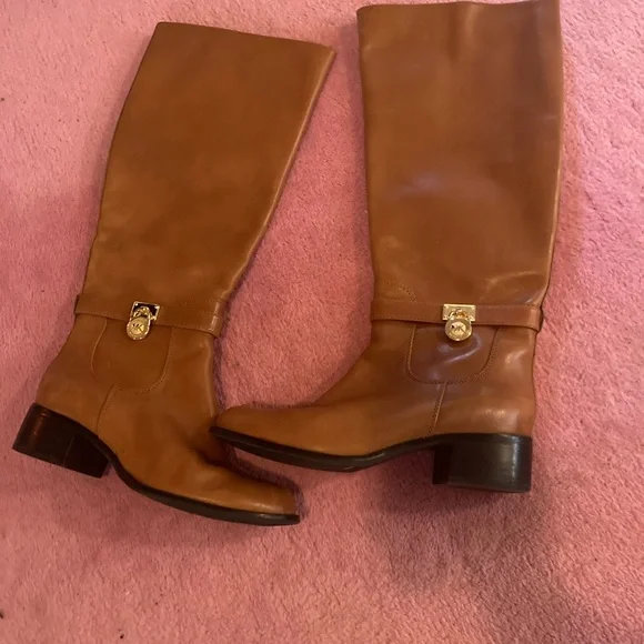 Michael Kors Leather Hamilton Riding Boots Luggage Brown/MK Buckle Size 7 - Picture 3 of 7
